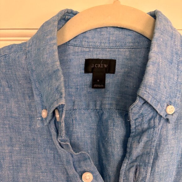 J Crew Shirt Mens Small Light Blue Linen Short Sleeve Button Down Style H4802 - Picture 1 of 10